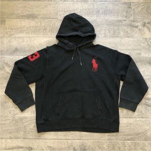 Vintage 90s Polo Ralph Lauren Big Pony Black Hoodie Plaid #3 Patch Mens Size XXL
